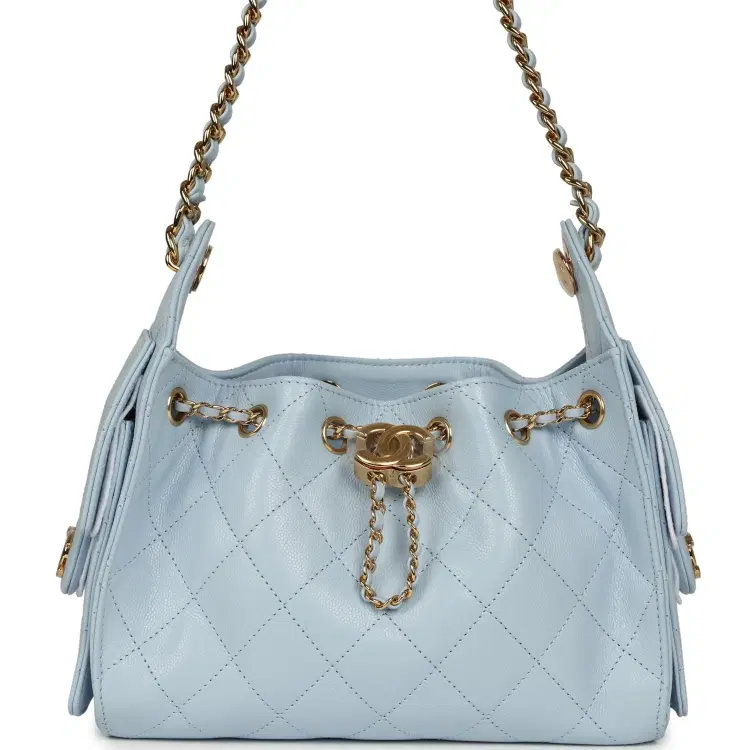 Chanel Mini 25 Hobo Bag Light Blue Caviar Gold Hardware-Hover-Image