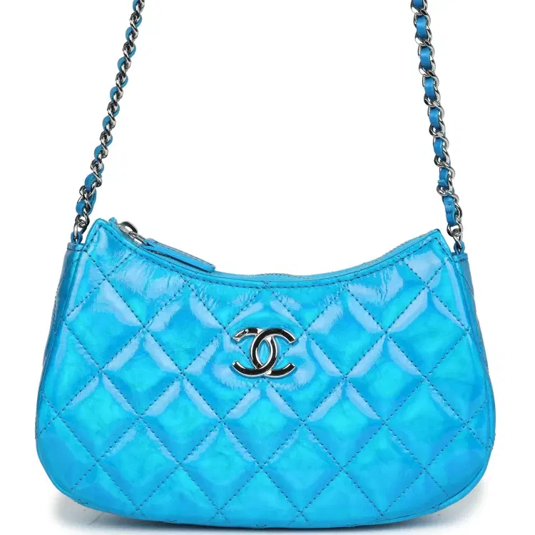 Chanel Mini Hobo Bag Blue Metallic Goatskin Silver Hardware-Hover-Image