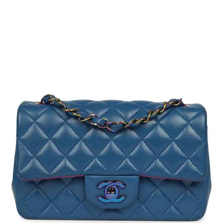 Pre-owned Chanel Mini Rectangular Flap Bag Blue, Purple Lambskin Rainbow Hardware-Hover-Image