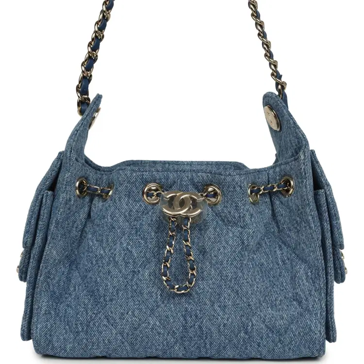 Chanel Mini 25 Hobo Bag Blue Washed Denim Light Gold Hardware-Hover-Image