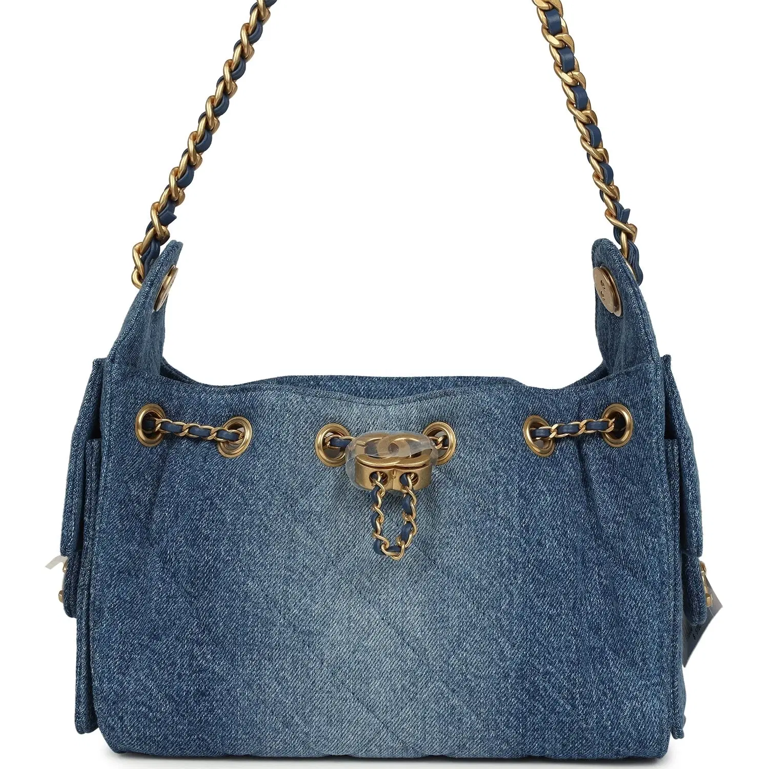 Chanel Mini 25 Hobo Bag Blue Washed Denim Antique Gold Hardware
