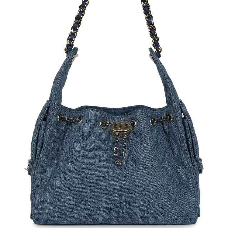 Chanel Small 25 Hobo Bag Blue Washed Denim Light Gold Hardware-Hover-Image