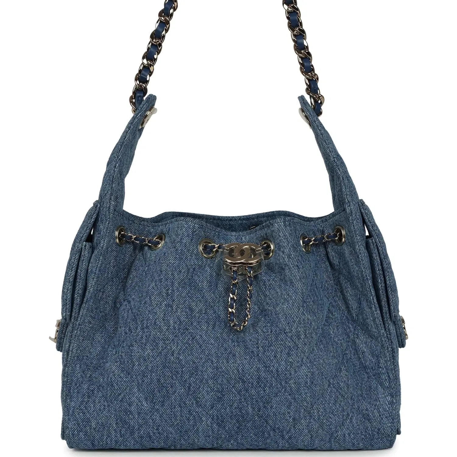 Chanel Small 25 Hobo Bag Blue Washed Denim Light Gold Hardware