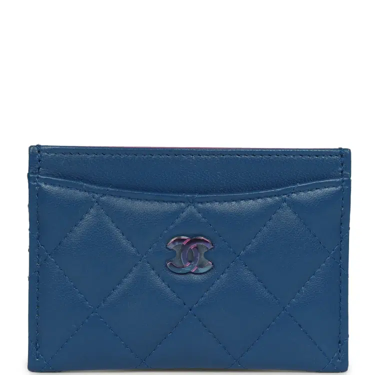 Chanel Classic Card Holder Dark Blue Lambskin Rainbow Hardware-Hover-Image