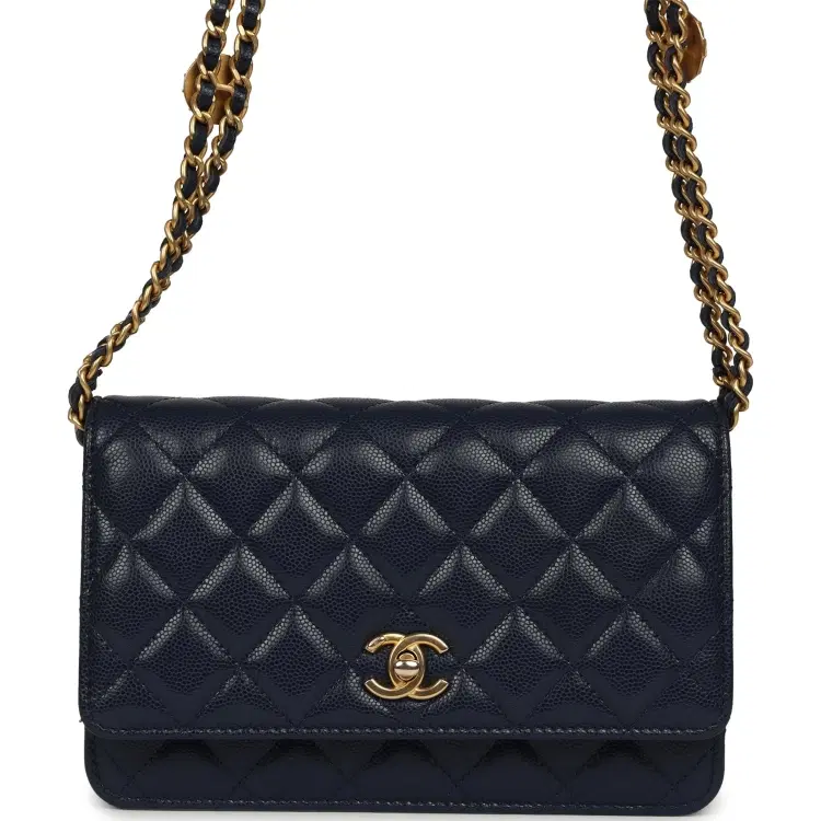 Chanel "Twist Your Buttons" Wallet On Chain WOC Navy Blue Shiny Caviar Antique Gold Hardware-Hover-Image