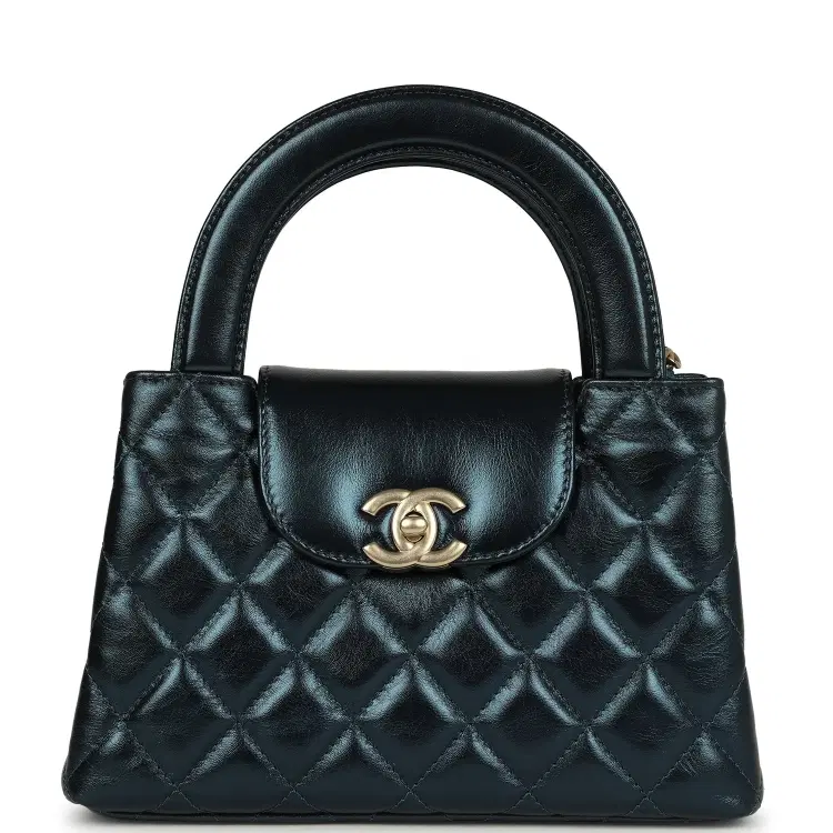 Chanel Small Kelly Shopper Metallic Blue Calfskin Brushed Gold Hardware-Hover-Image