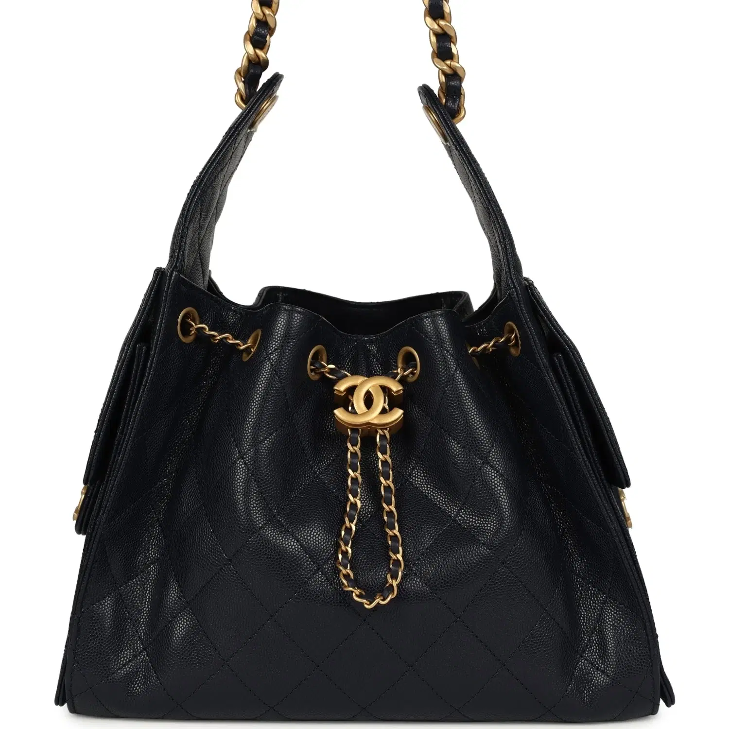 Chanel Small 25 Hobo Bag Dark Navy Caviar Antique Gold Hardware
