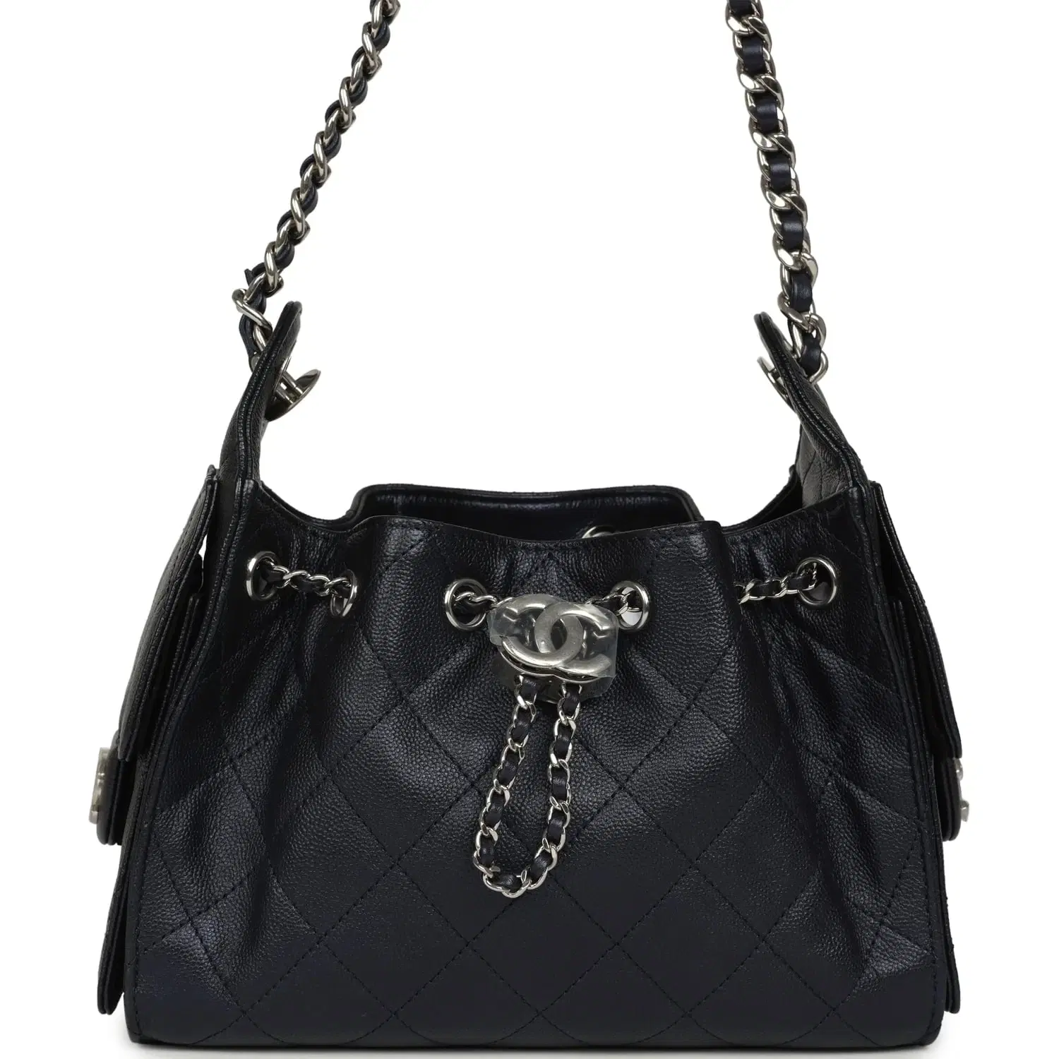 Chanel Mini 25 Hobo Bag Dark Blue Metallic Caviar Silver Hardware