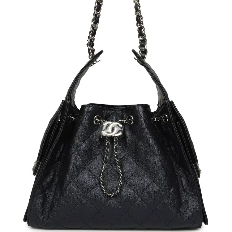 Chanel Small 25 Hobo Bag Dark Blue Metallic Caviar Silver Hardware-Hover-Image