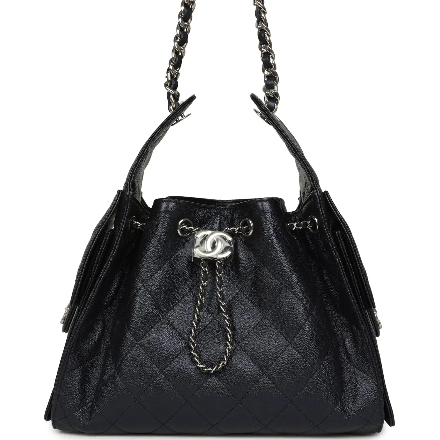 Chanel Small 25 Hobo Bag Dark Blue Metallic Caviar Silver Hardware