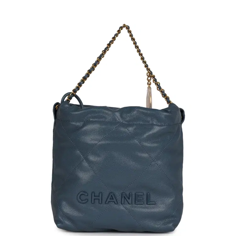 Chanel Mini 22 Bag Blue Caviar Gold Hardware-Hover-Image