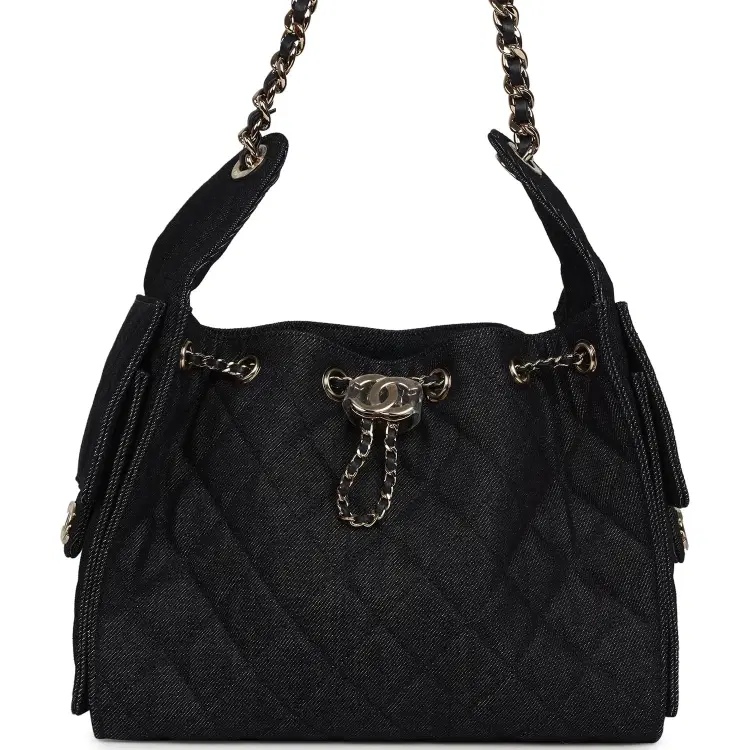 Chanel Small 25 Hobo Bag Dark Blue Denim Light Gold Hardware-Hover-Image