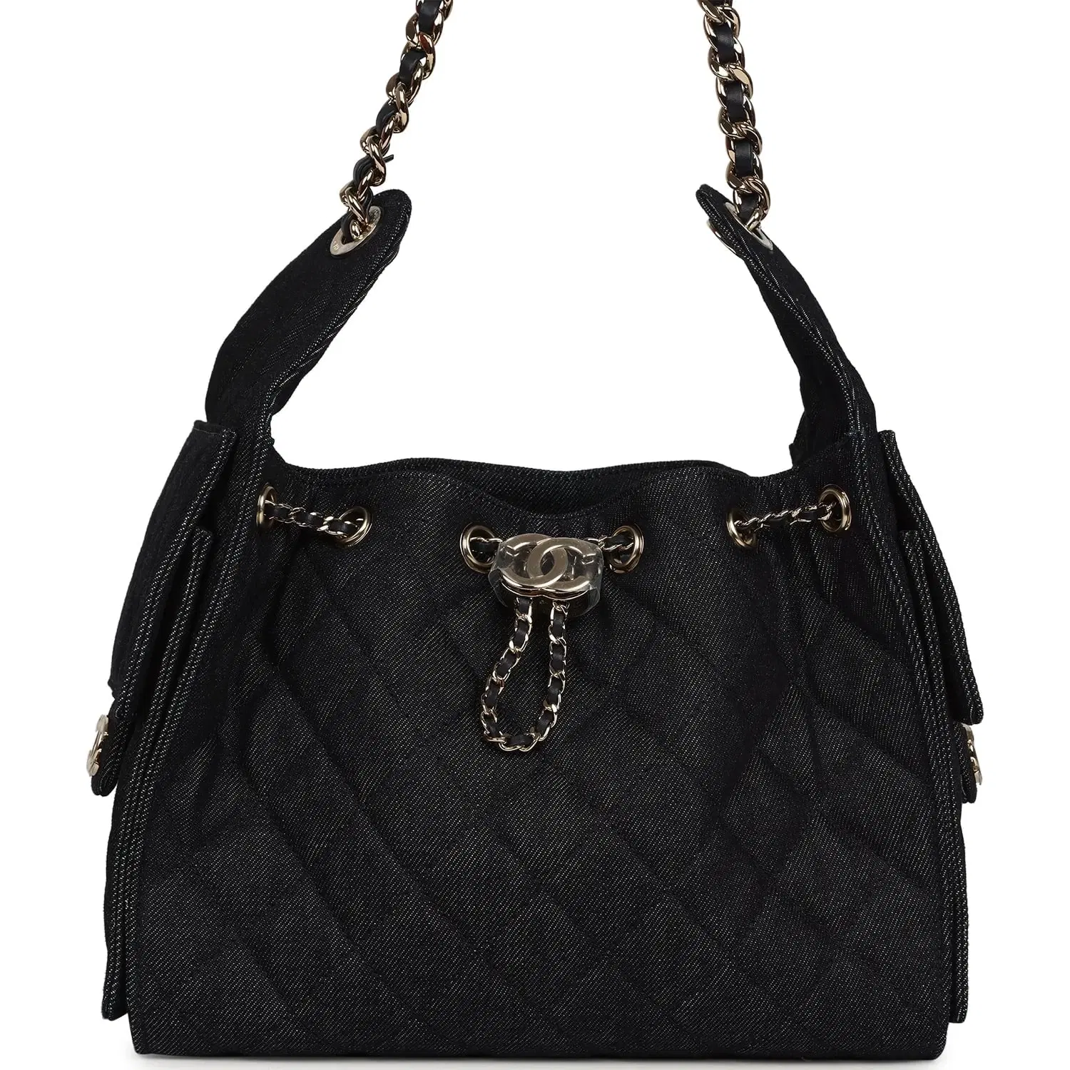 Chanel Small 25 Hobo Bag Dark Blue Denim Light Gold Hardware