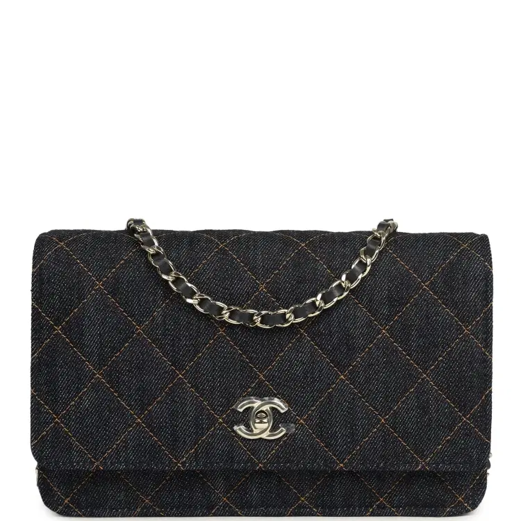 Chanel Wallet On Chain WOC Dark Blue Denim Light Gold Hardware-Hover-Image