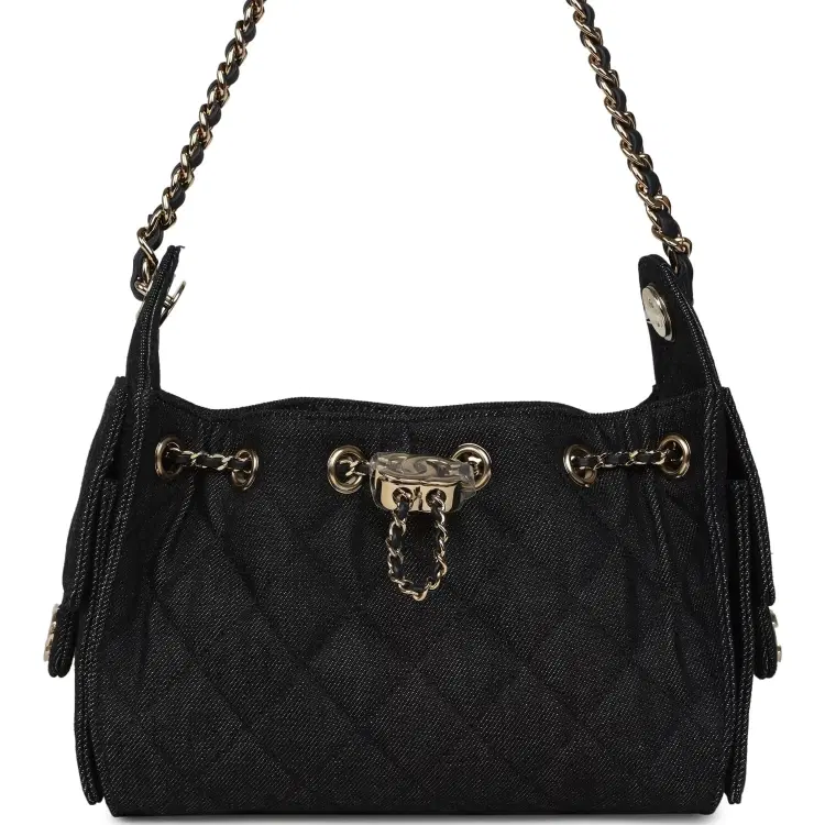 Chanel Mini 25 Hobo Bag Dark Blue Denim Light Gold Hardware-Hover-Image