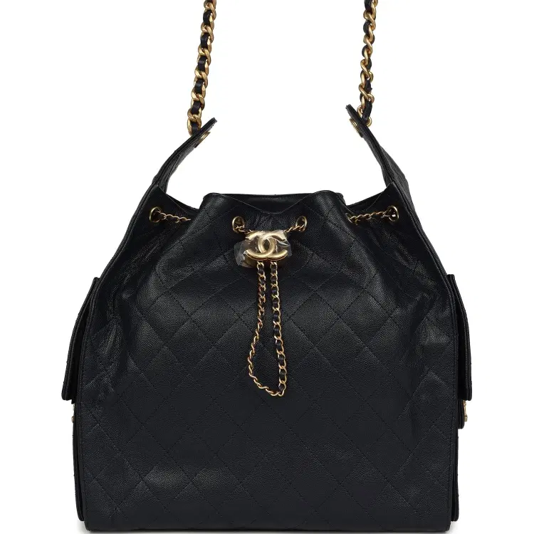 Chanel Medium 25 Hobo Bag Dark Navy Caviar Antique Gold Hardware-Hover-Image