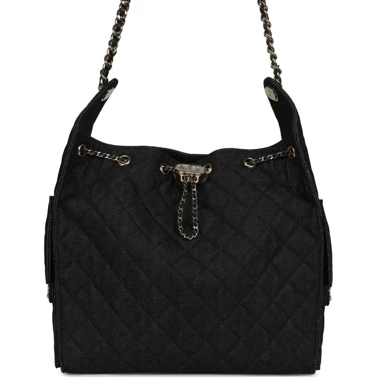Chanel Medium 25 Hobo Bag Dark Denim Light Gold Hardware-Hover-Image
