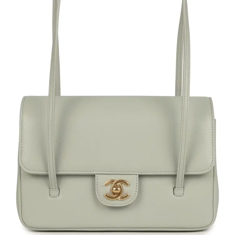 Chanel Small Preppy Coco Flap Bag Light Green Shiny Caviar Brushed Gold Hardware-Hover-Image