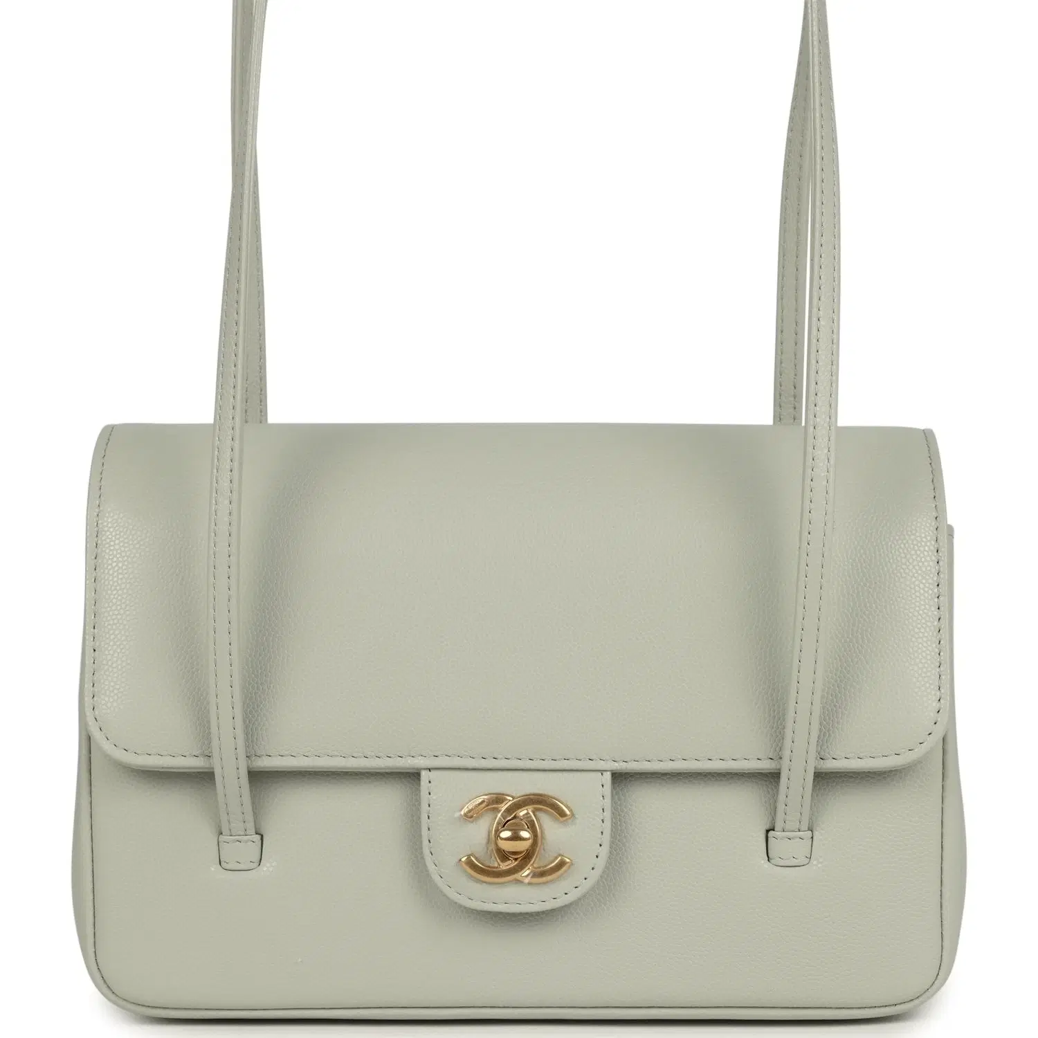 Chanel Small Preppy Coco Flap Bag Light Green Shiny Caviar Brushed Gold Hardware