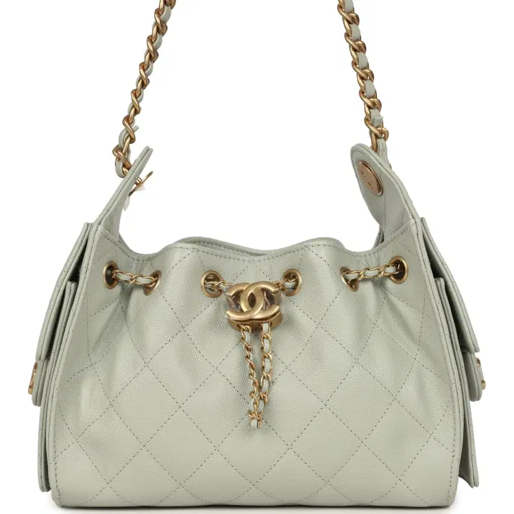 Chanel Mini 25 Hobo Bag Light Green Caviar Antique Gold Hardware-Hover-Image