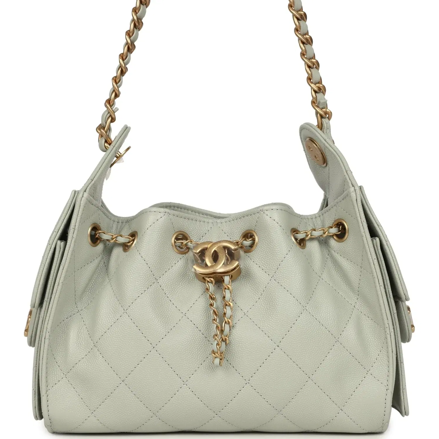 Chanel Mini 25 Hobo Bag Light Green Caviar Antique Gold Hardware