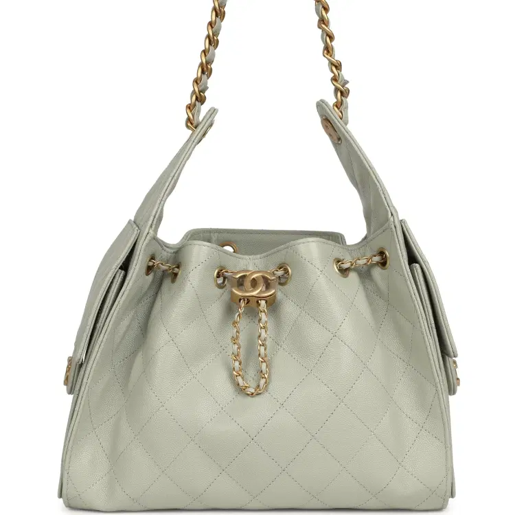 Chanel Small 25 Hobo Bag Light Green Caviar Antique Gold Hardware-Hover-Image