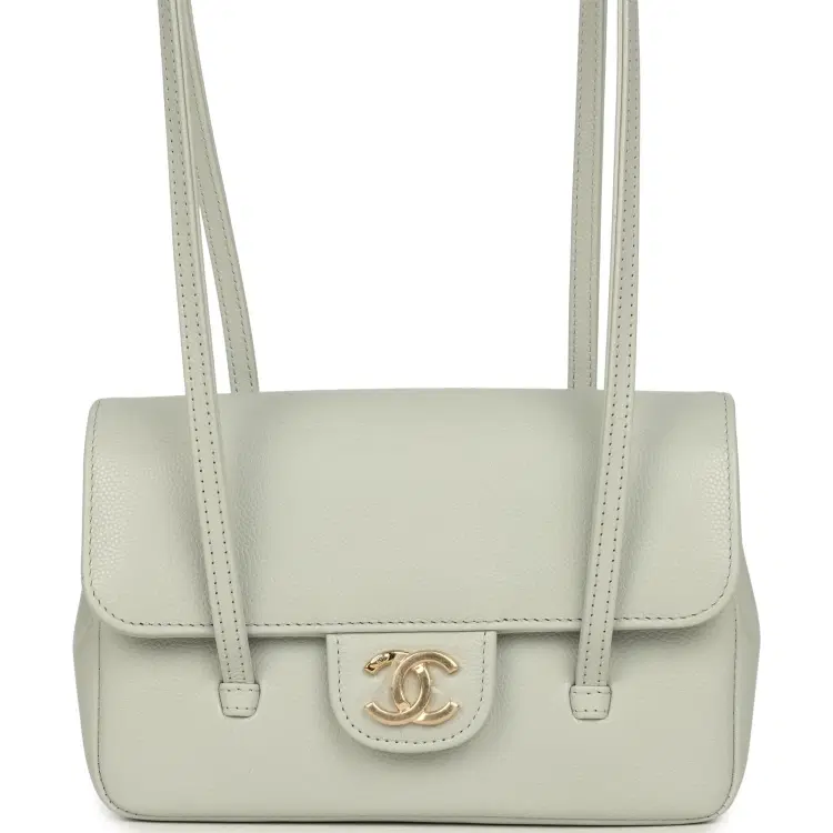 Chanel Mini Preppy Coco Clutch with Straps Light Green Shiny Caviar Brushed Gold Hardware-Hover-Image