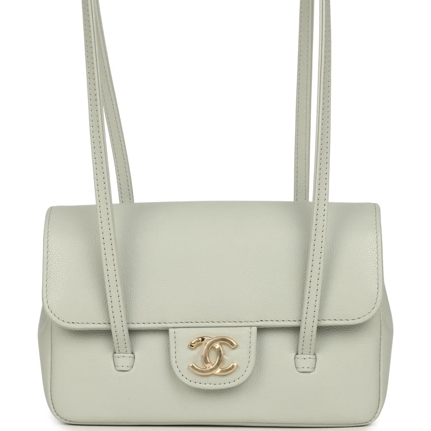 Chanel Mini Preppy Coco Clutch with Straps Light Green Shiny Caviar Brushed Gold Hardware