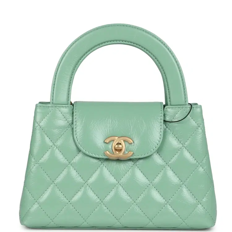 Chanel Small Kelly Shopper Light Green Shiny Aged Calfskin Brushed Gold Hardware-Hover-Image