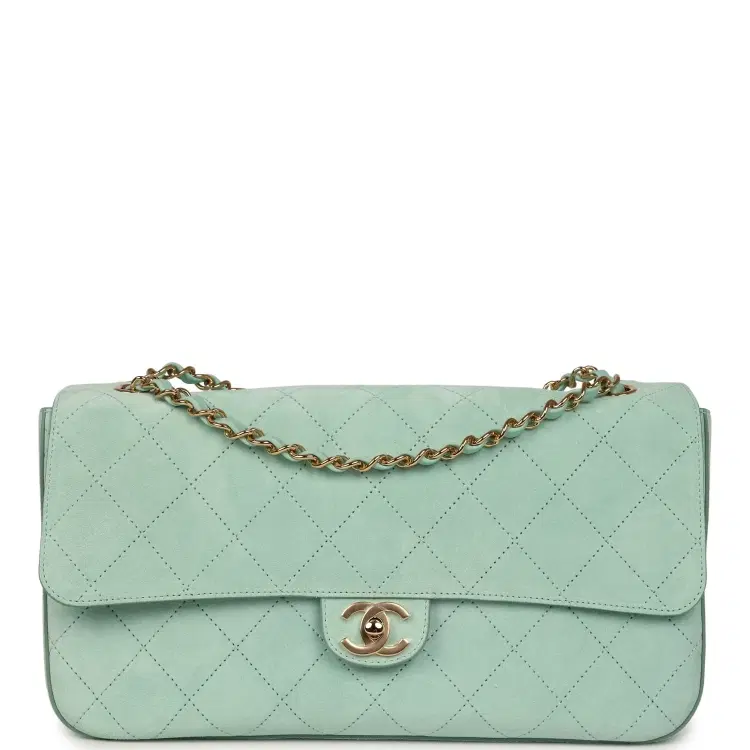 Chanel Maxi "Souplissimo" Small Flap Bag Green Beige Suede Gold Hardware-Hover-Image