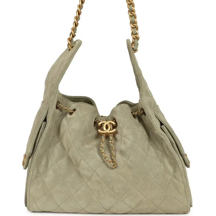 Pre-owned Chanel Small 25 Hobo Bag Olive Green Suede Antique Gold Hardware-Hover-Image