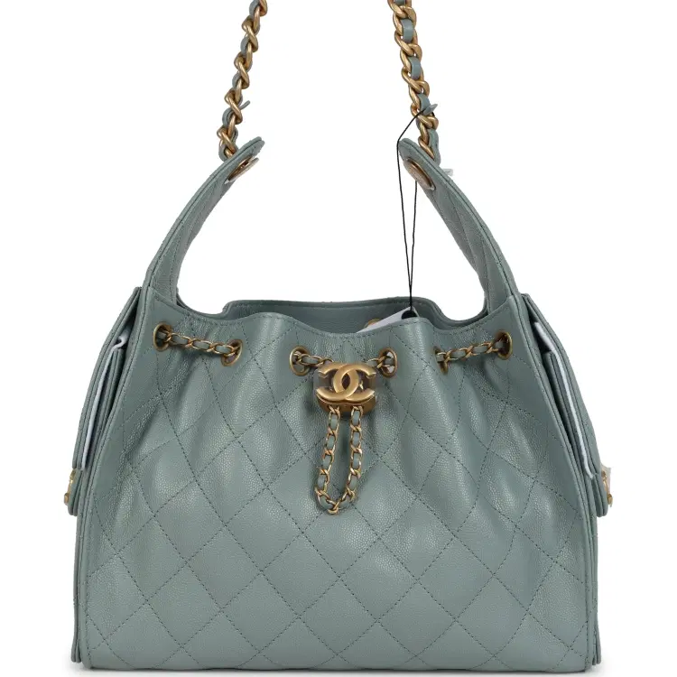 Chanel Small 25 Hobo Bag Green Caviar Antique Gold Hardware-Hover-Image