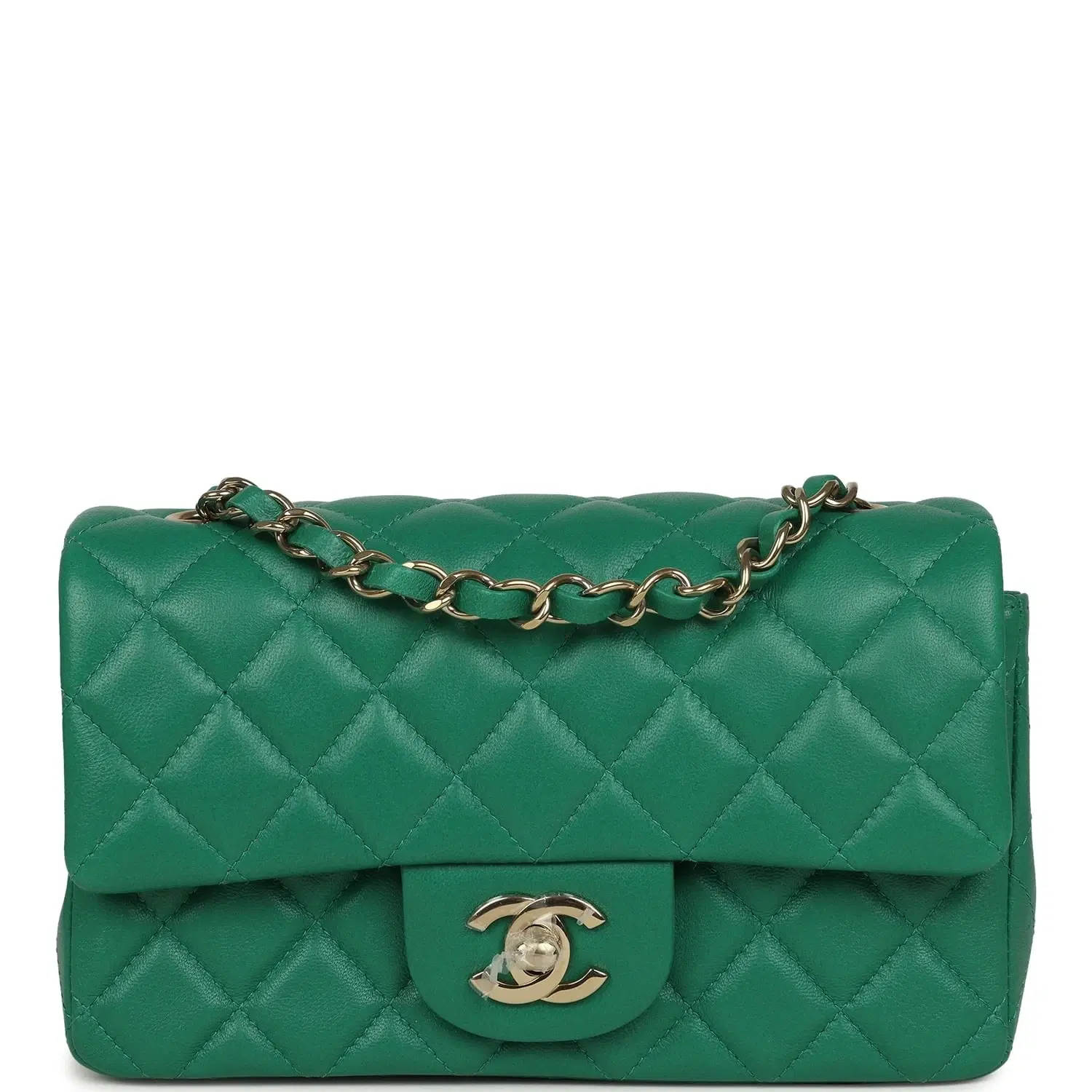 Chanel Mini Classic Rectangular Flap Bag Green Lambskin Light Gold Hardware