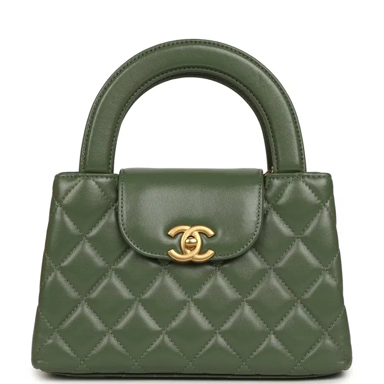 Chanel Small Kelly Shopper Khaki Shiny Aged Calfskin Brushed Gold Hardware-Hover-Image