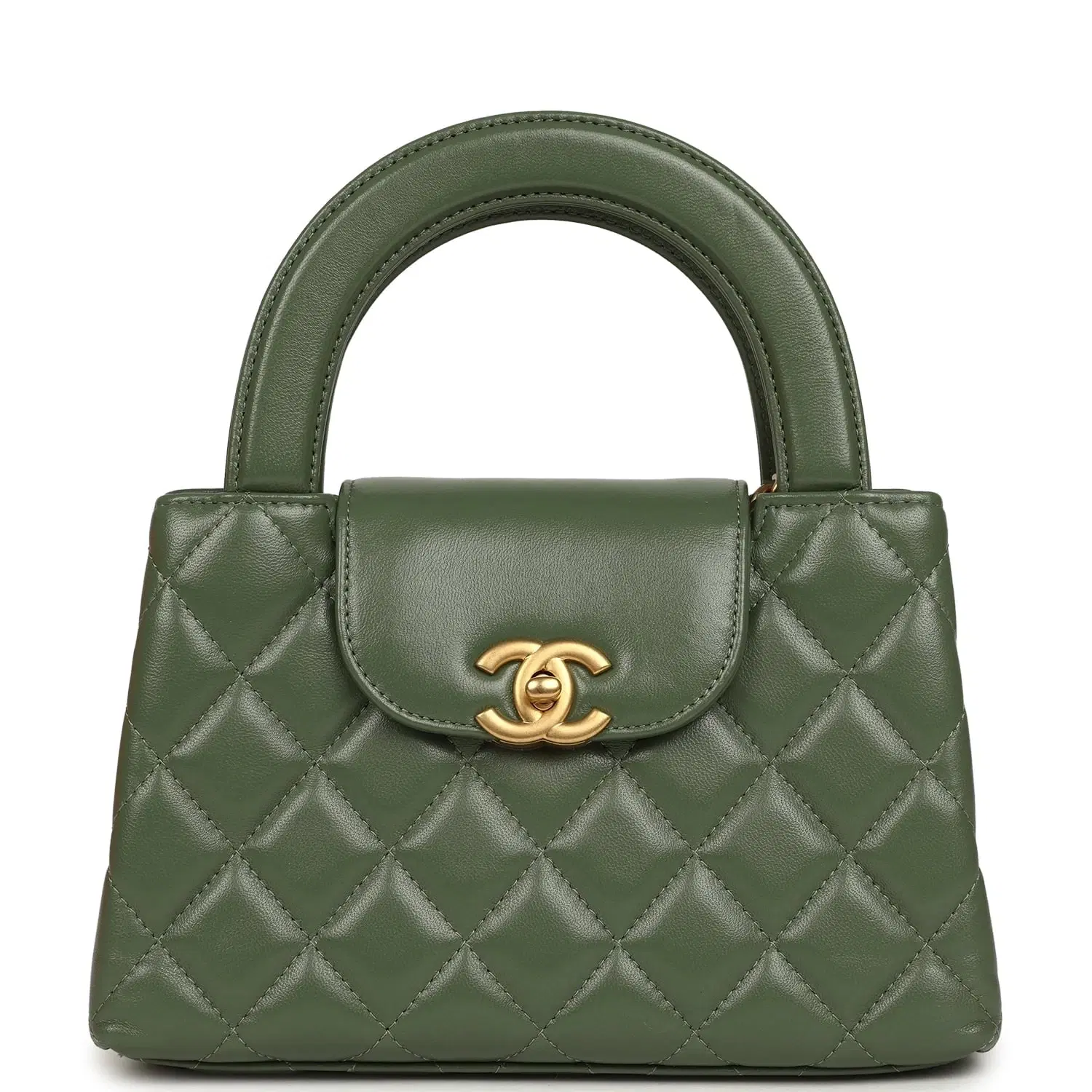 Chanel Small Kelly Shopper Khaki Shiny Aged Calfskin Brushed Gold Hardware