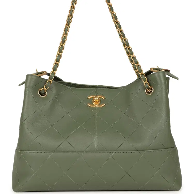 Chanel Small Coco Base Hobo Bag Khaki Calfskin Antique Gold Hardware-Hover-Image