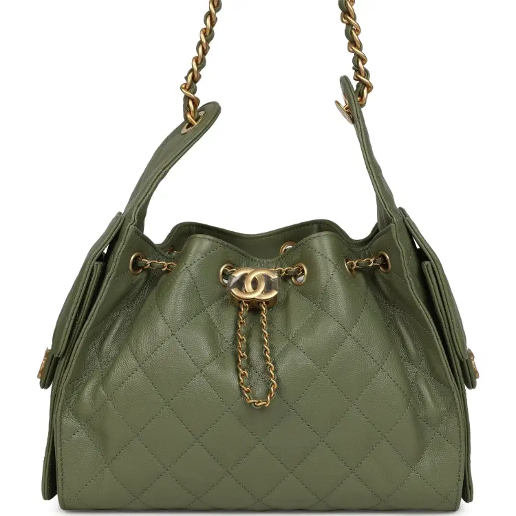 Chanel Small 25 Hobo Bag Green Caviar Antique Gold Hardware-Hover-Image