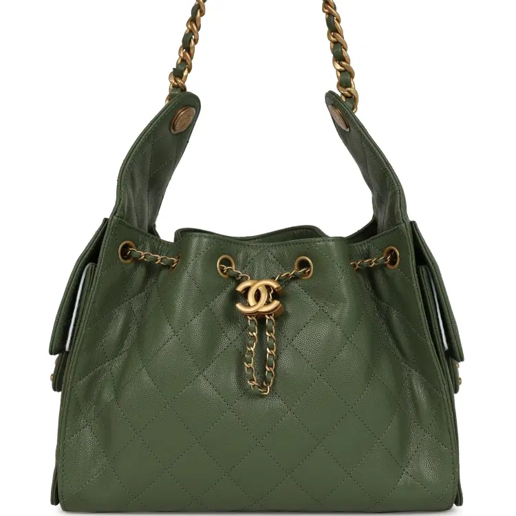 Chanel Small 25 Hobo Bag Khaki Caviar Antique Gold Hardware-Hover-Image