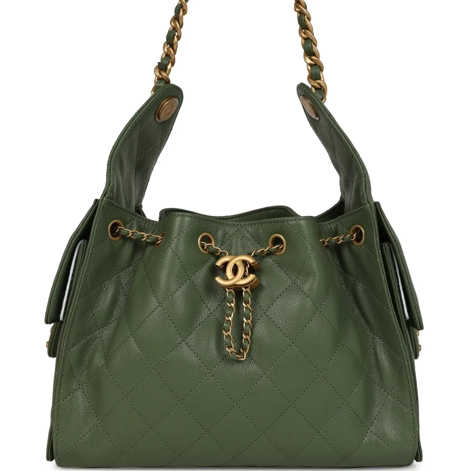 Chanel Small 25 Hobo Bag Khaki Caviar Antique Gold Hardware