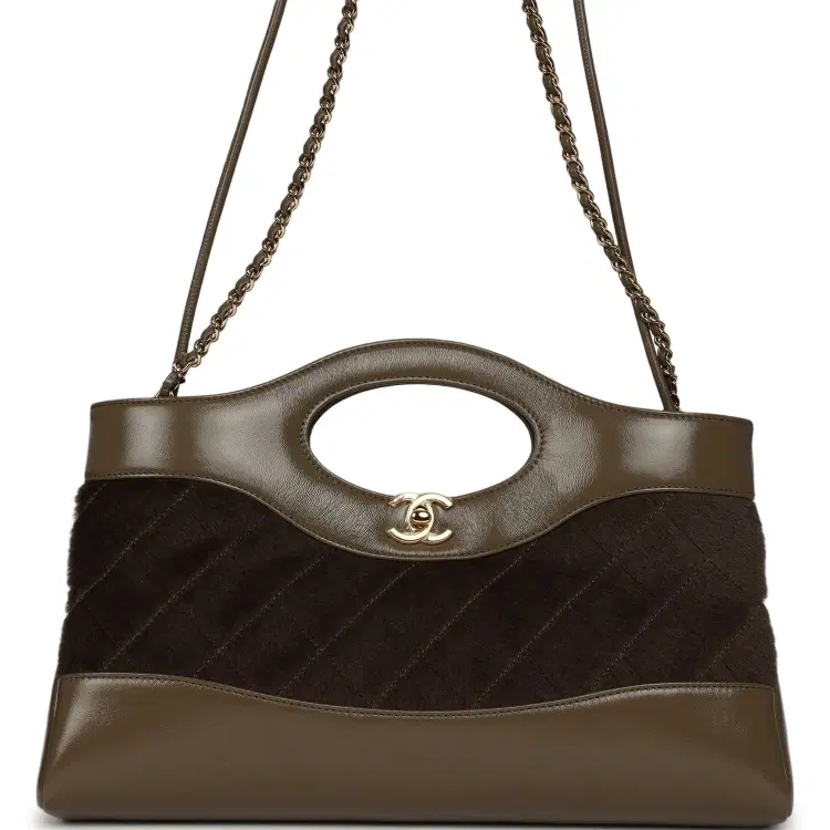 Chanel 31 Shopper Dark Khaki Shiny Lambskin and Pony Hair Gold Hardware-Hover-Image