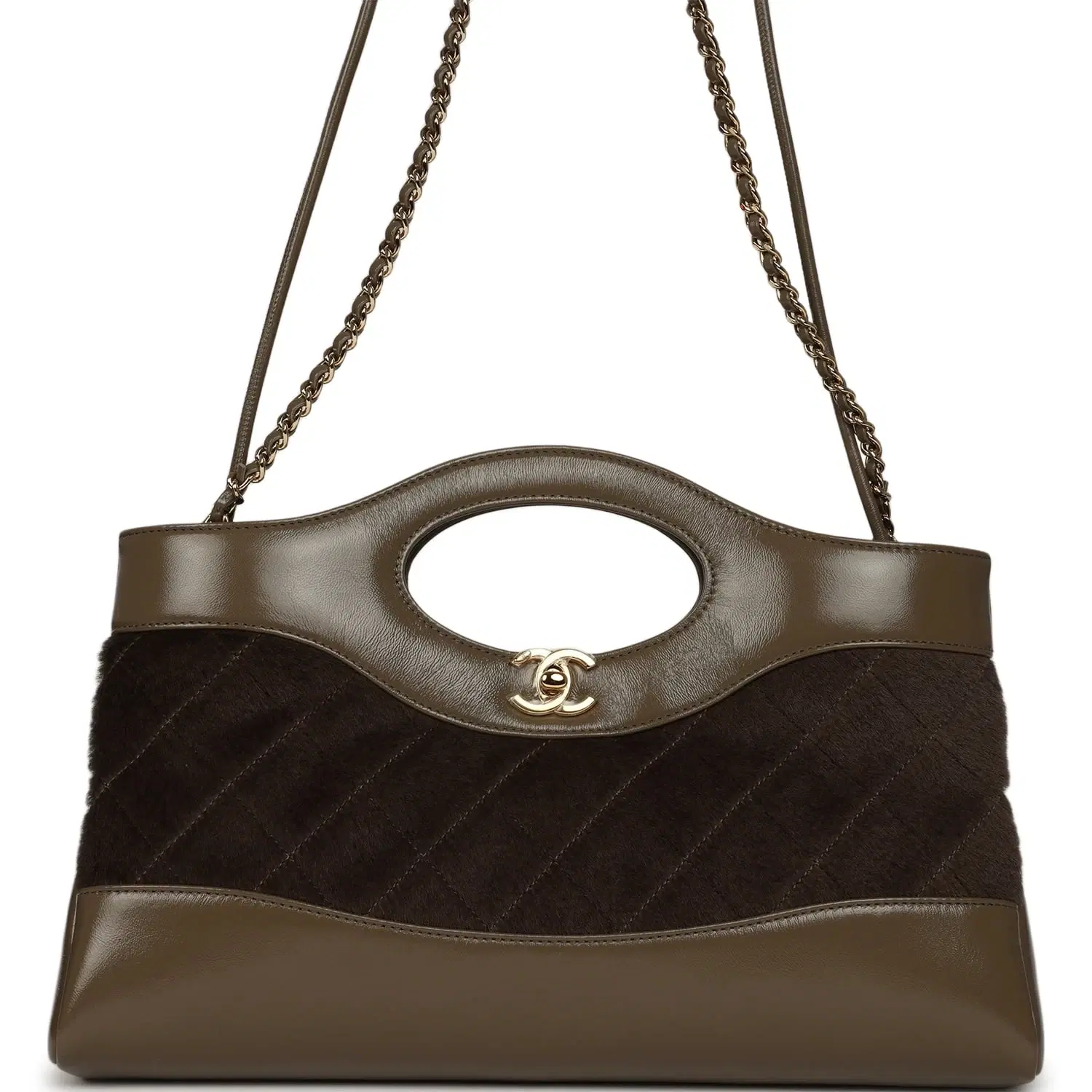 Chanel 31 Shopper Dark Khaki Shiny Lambskin and Pony Hair Gold Hardware