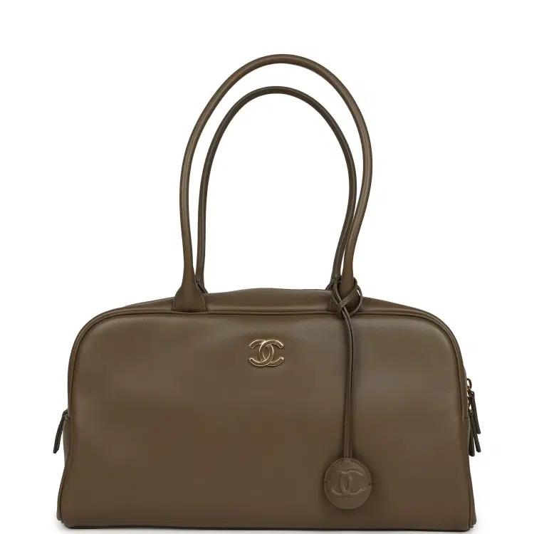 Chanel Large "Perfect Bowling" Bag Dark Khaki Calfskin Gold Hardware-Hover-Image