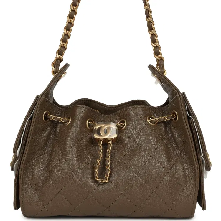 Chanel Mini 25 Hobo Bag Dark Khaki Caviar Antique Gold Hardware-Hover-Image
