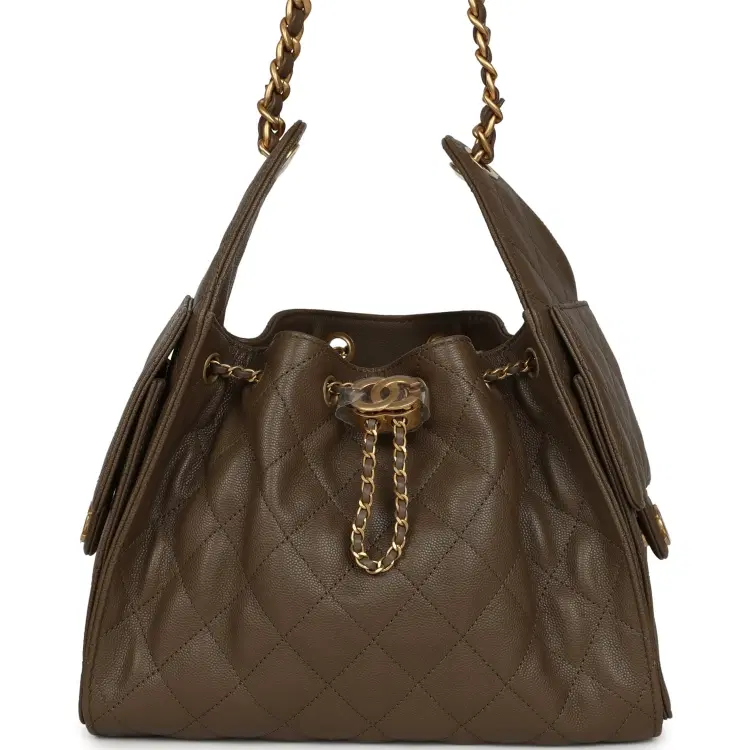 Chanel Small 25 Hobo Bag Dark Khaki Caviar Antique Gold Hardware-Hover-Image