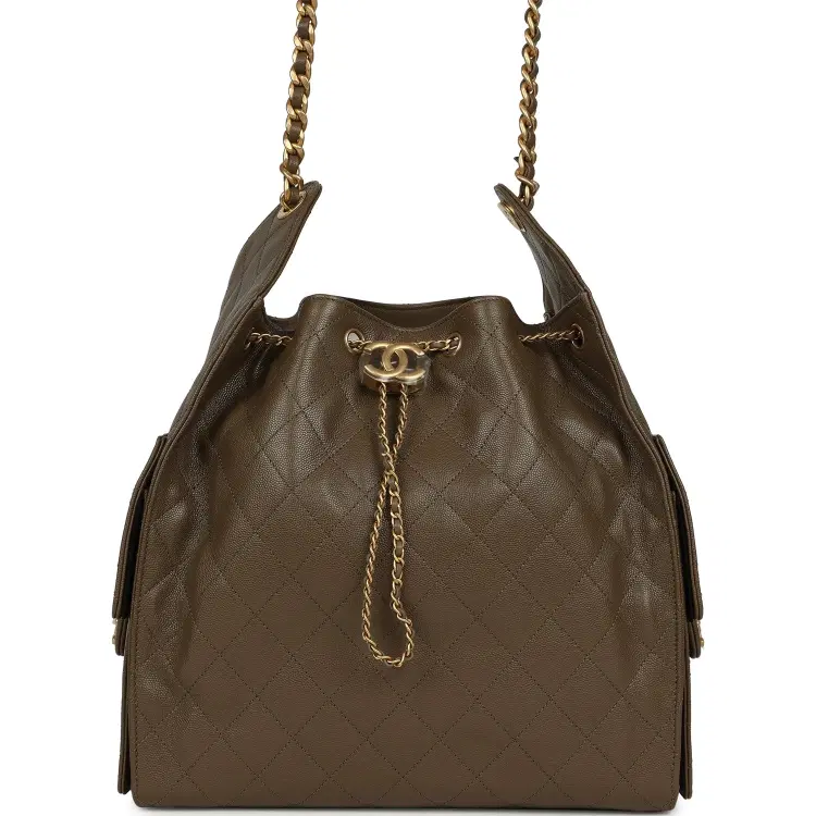 Chanel Medium 25 Hobo Bag Dark Khaki Caviar Antique Gold Hardware-Hover-Image