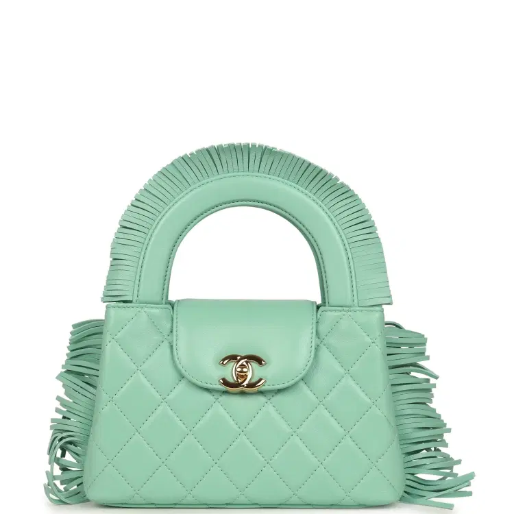 Chanel Small Fringe Kelly Green Lambskin Gold Hardware-Hover-Image