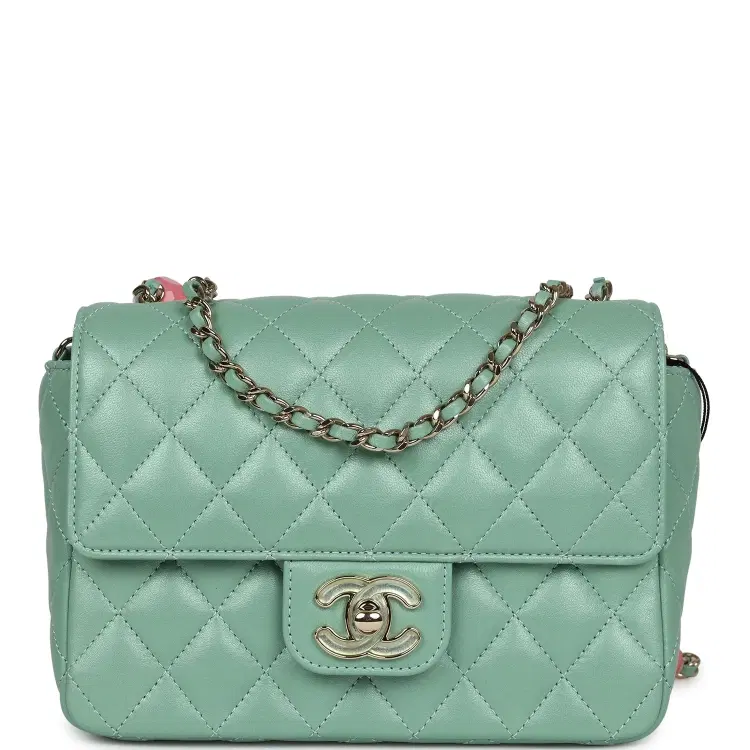Chanel Candy Heart Mini Flap Bag Turquoise Lambskin Enamel and Light Gold Hardware-Hover-Image