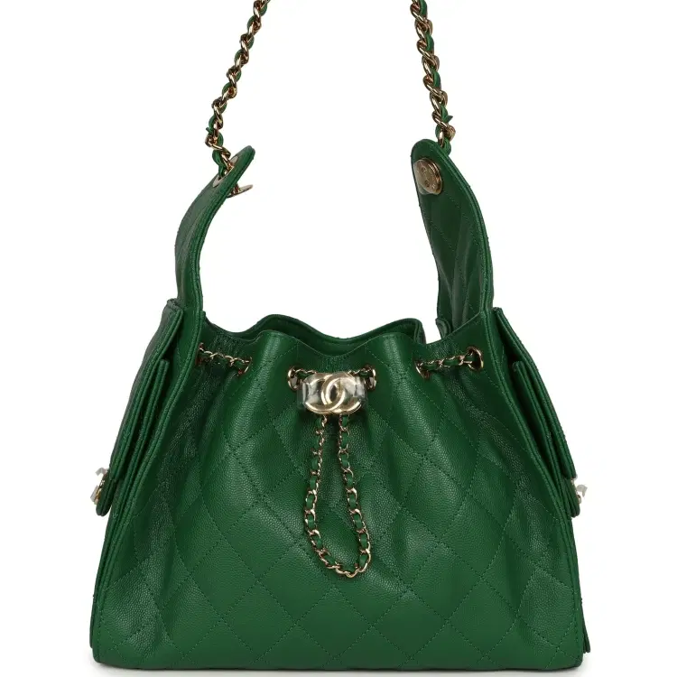 Chanel Small 25 Hobo Bag Green Caviar Gold Hardware-Hover-Image