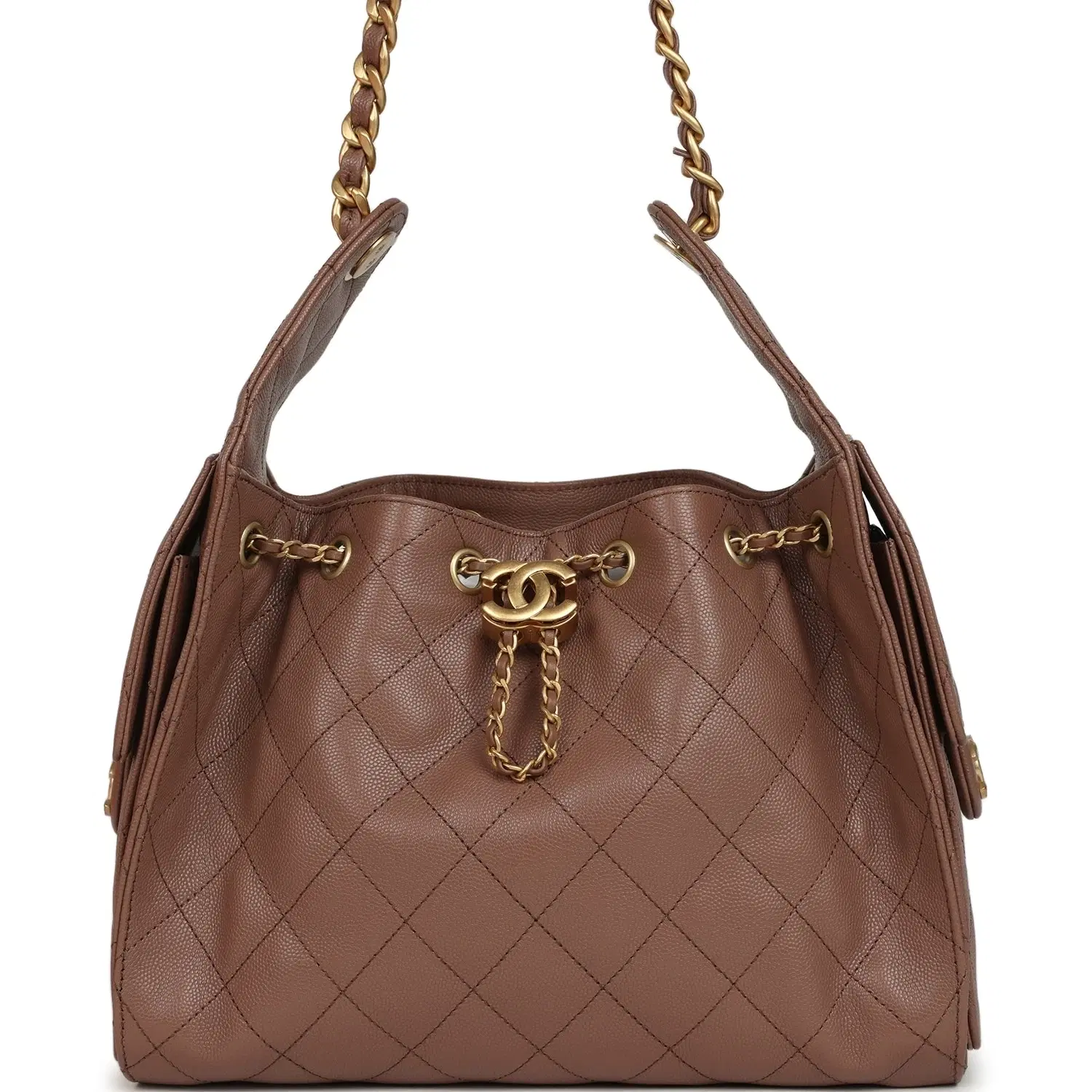Chanel Small 25 Hobo Bag Brown Caviar Antique Gold Hardware