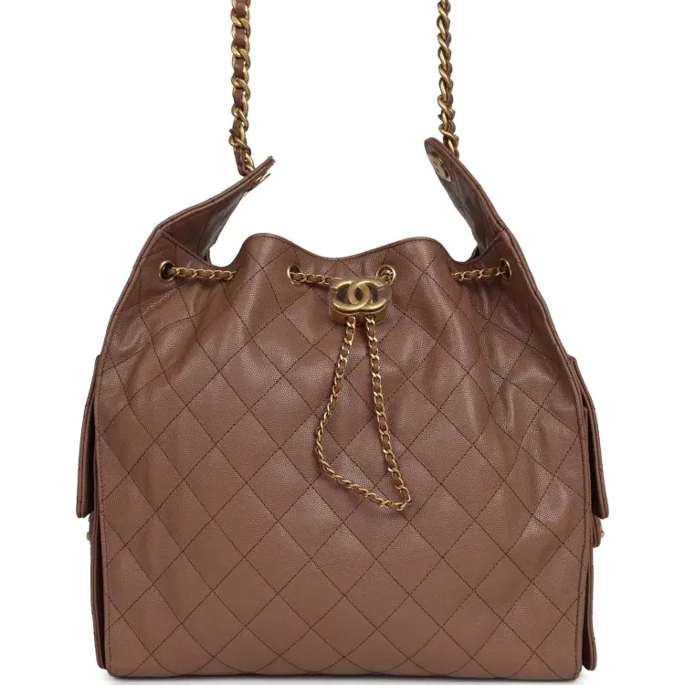 Chanel Medium 25 Hobo Bag Brown Caviar Antique Gold Hardware-Hover-Image